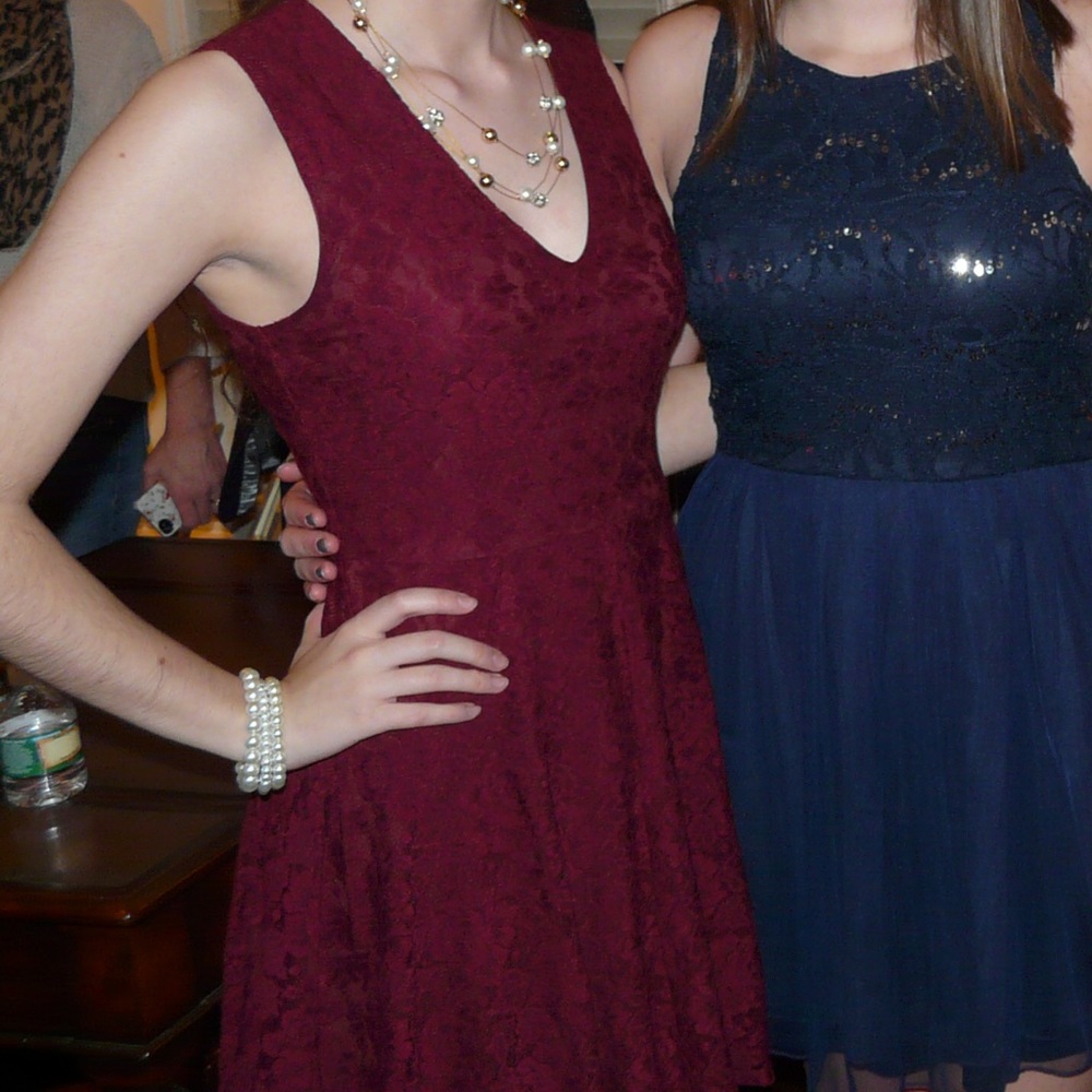 LuLu’s maroon lace semi-formal dress